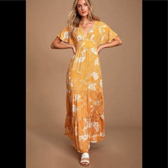 Lulus | Dresses | Nwt Lulus Savanna Golden Yellow Floral Print Maxi Dress |  Poshmark